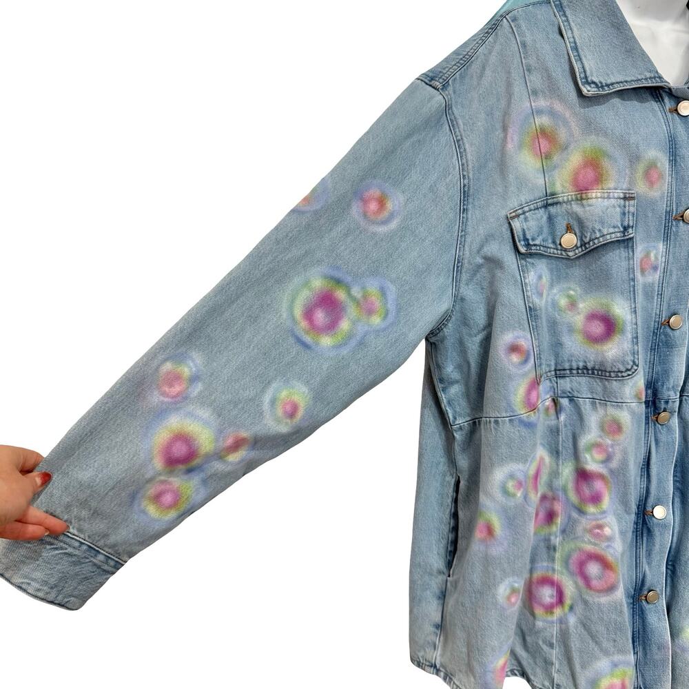 Good American Custom Rainbow Blue Denim Redesign Shacket Jacket size 5 / XXL - Picture 8 of 11
